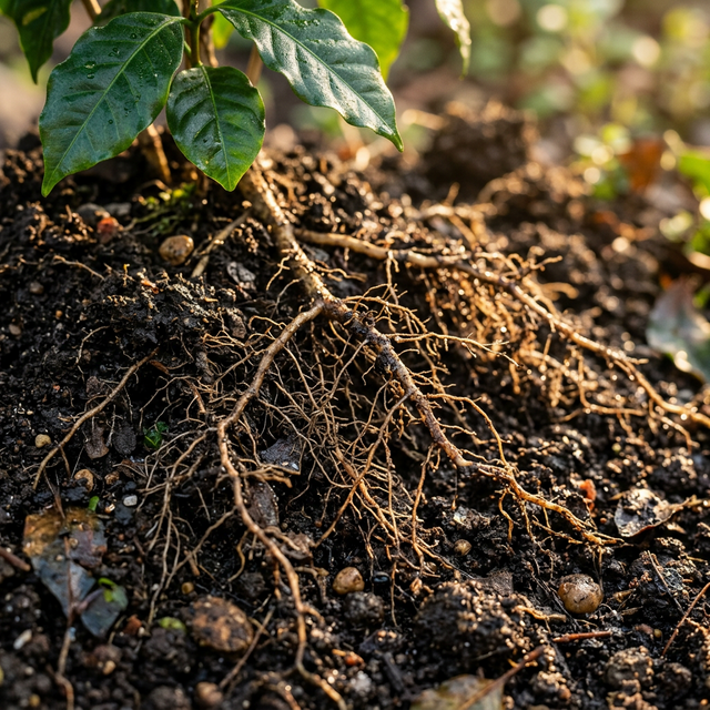 Healthy Coffee Roots in rich soil