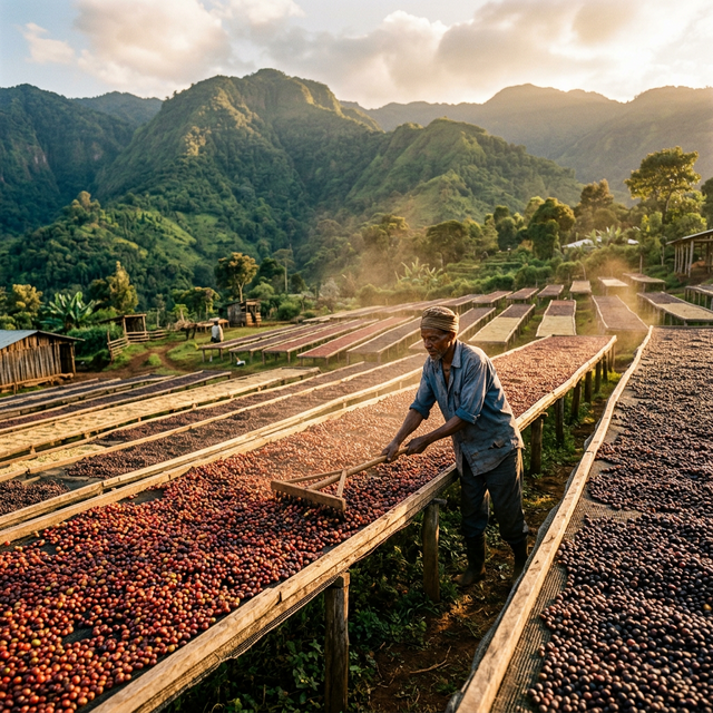 Natural Coffee Processing on African Beds